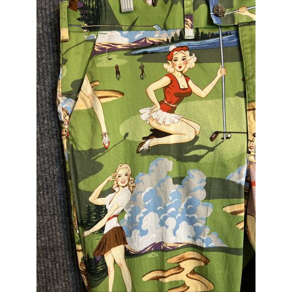 Loudmouth Colorful Golf Pin Up Girl Print Chino Pants Size 40 Novelty Pockets - Picture 5 of 16